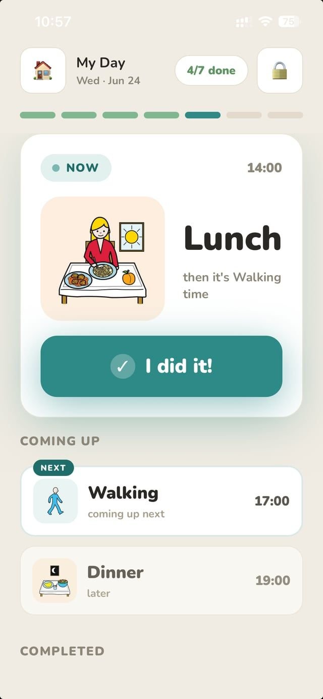 Mozhima My Day schedule on iPhone