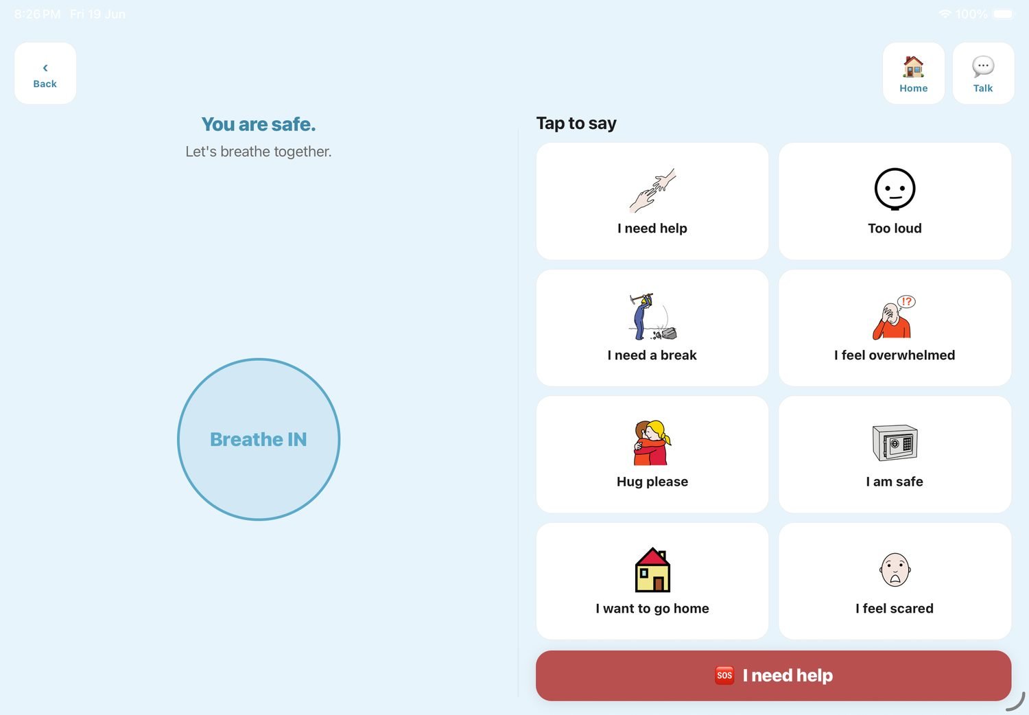 Mozhima calm-down toolkit on iPad